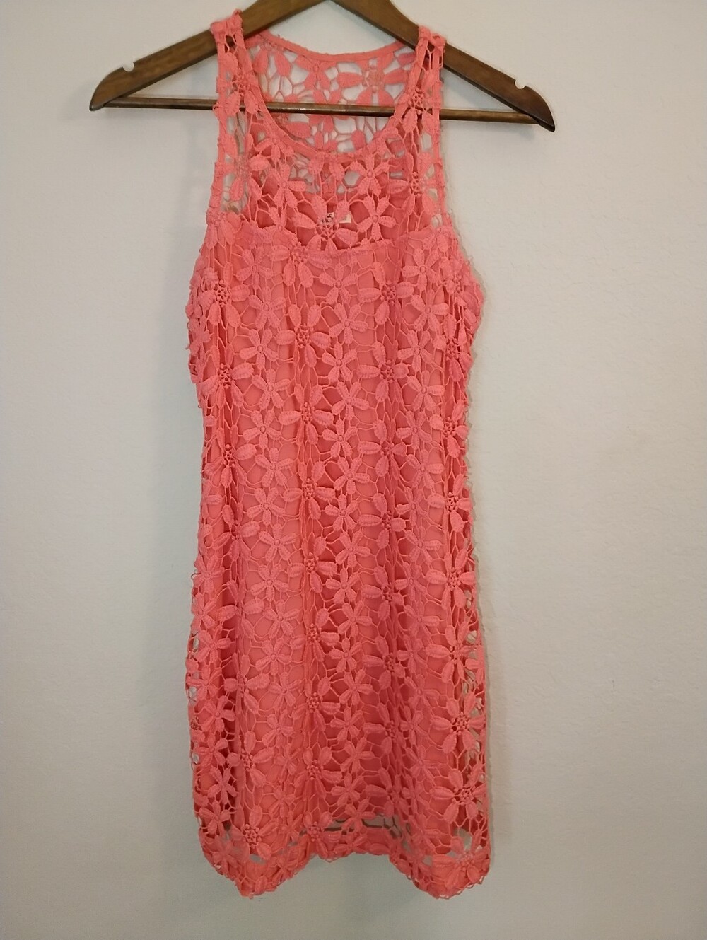 Hollister Midi Dress Womens Medium Coral Pink Lace Summer Cottagecore